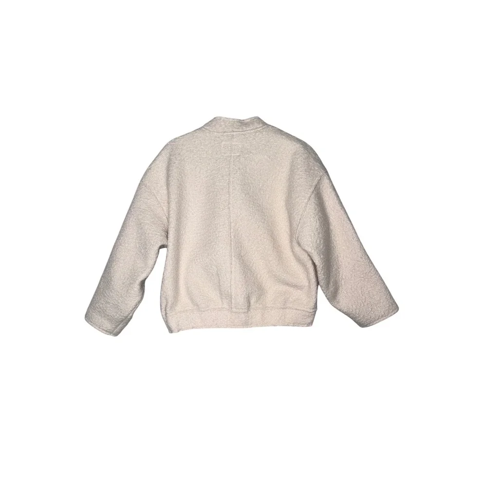 Zara Boucle Bomber Jacket Kids‎ 11-12 Cream Excellent Mock Neck Textured Coat